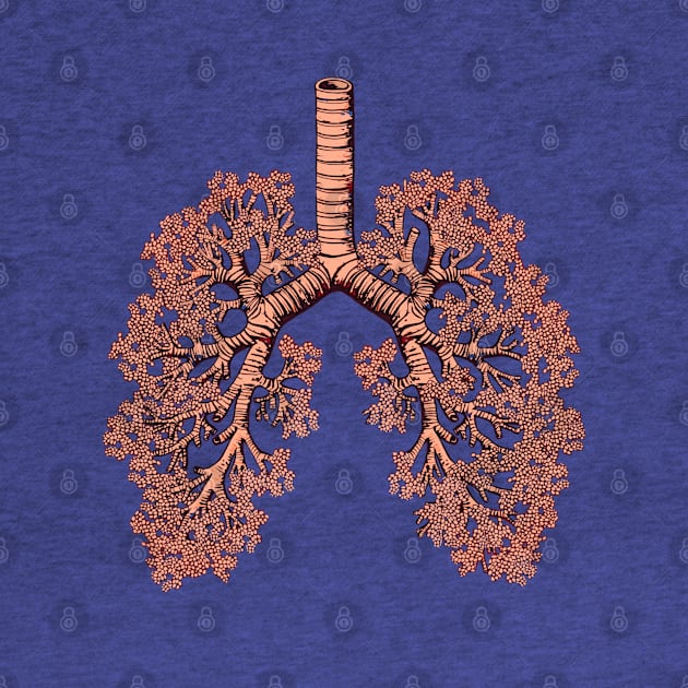 Lung Anatomy art, coral color, Cancer Awareness by Collagedream